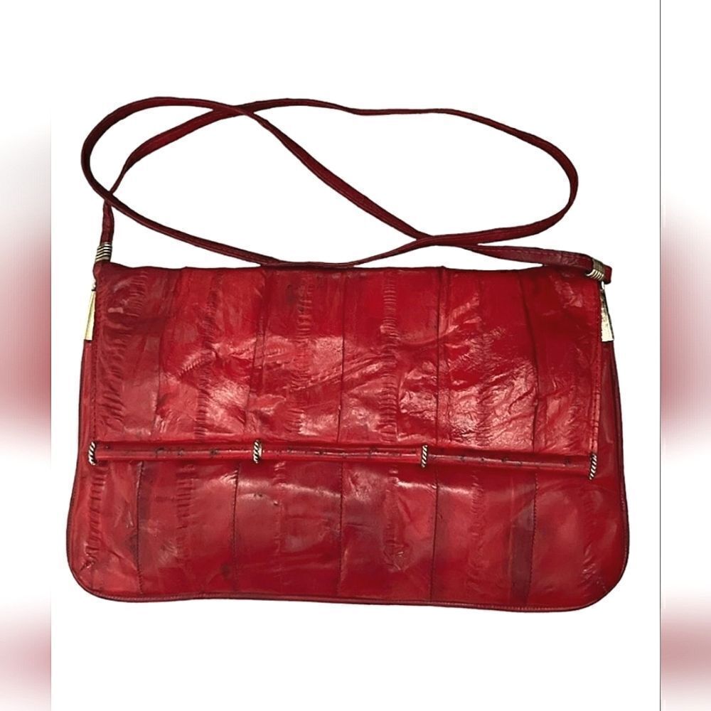 Vintage 1960's-1970's Genuine Eel Skin Purse Handbag Clutch Bag Purse Red